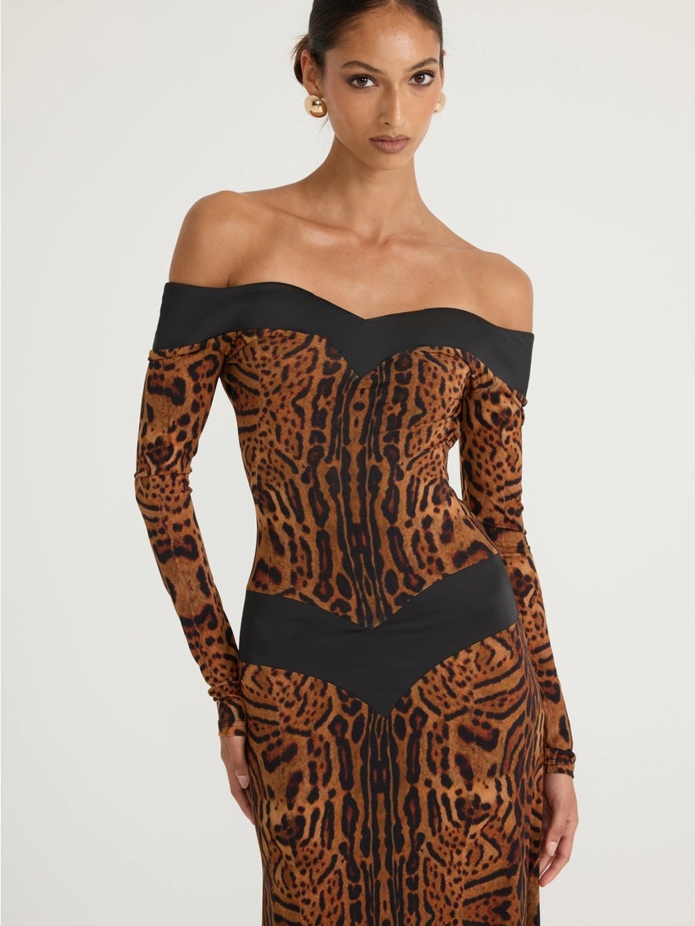 Animal Print Off-Shoulder Maxi Dress